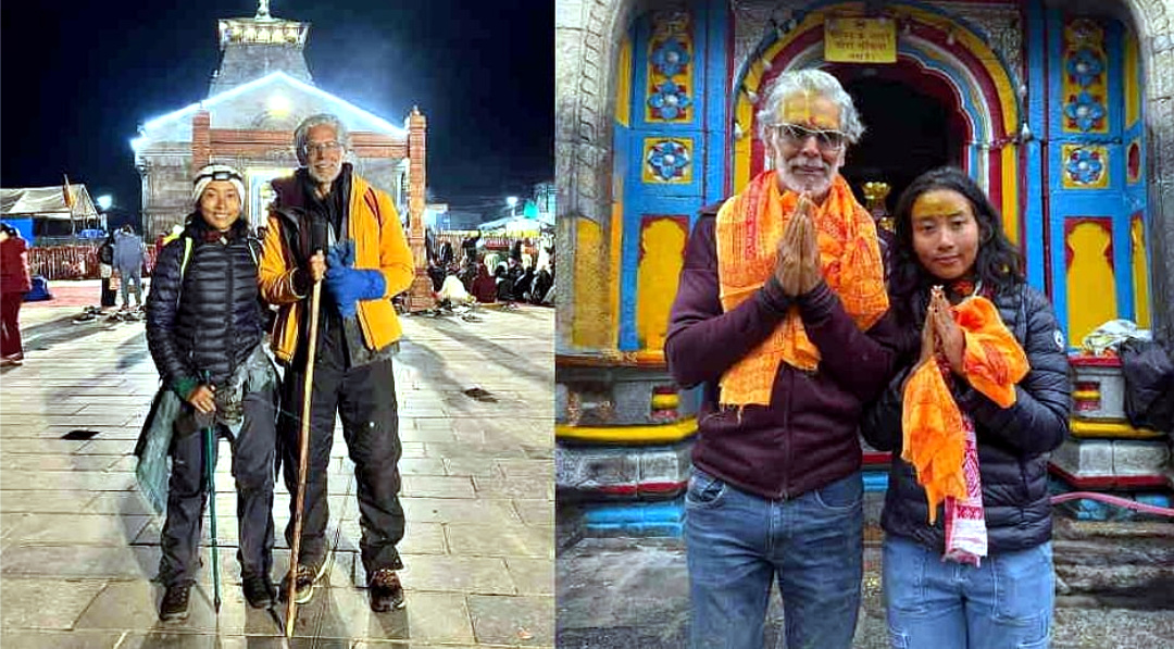उत्तराखंड 30 किमी ट्रैकिंग कर धर्मपत्नी सहित केदारनाथ पहुंचे फिल्म अभिनेता मिलिंद सोमन, पुजा दर्शन कर लिया आशीर्वाद, सांझा की तस्वीरें,,,,