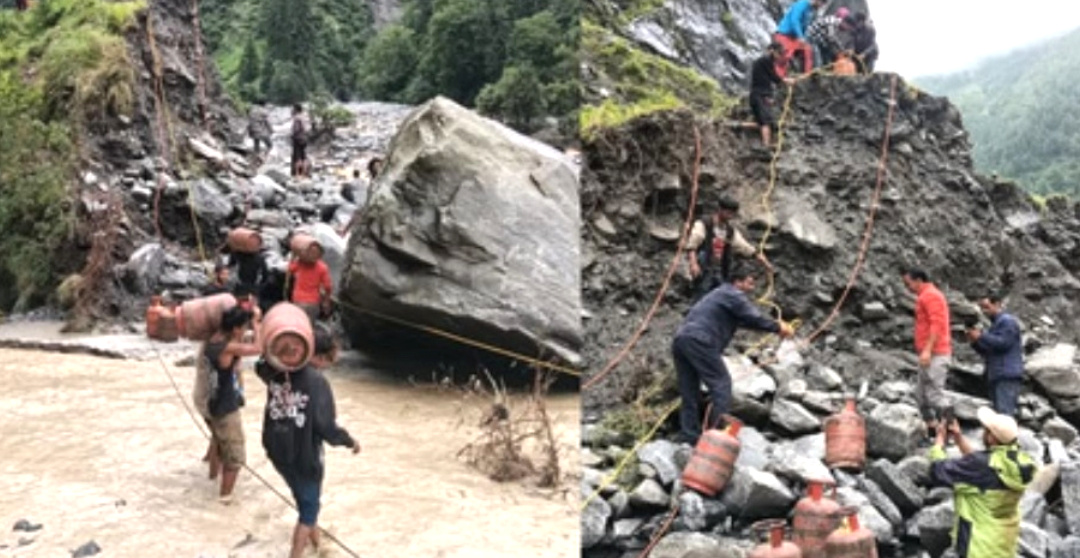 उत्तराखंड कम होने का नाम नहीं ले रही चुनौतियां, नदी में उतरकर आपदा प्रभावित क्षेत्रों में सिलिंडर पहुंचाना बना बड़ी मुसीबत,,,,