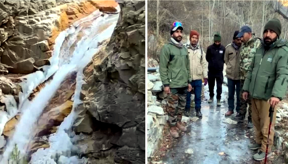 उत्तराखंड के उच्च हिमालय में ठंड अपने चरम पर, गंगोत्री धाम क्षेत्र में गिरते तापमान से जमने लगे नदिया और झरने,,,,,